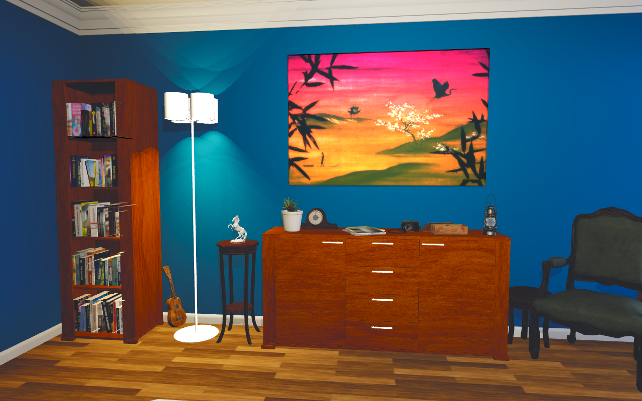 Authored Poly Haven blue wall scene