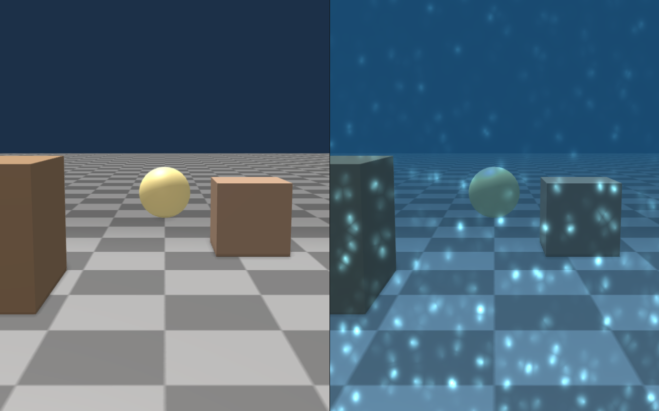 Underwater tint, caustics, extinction